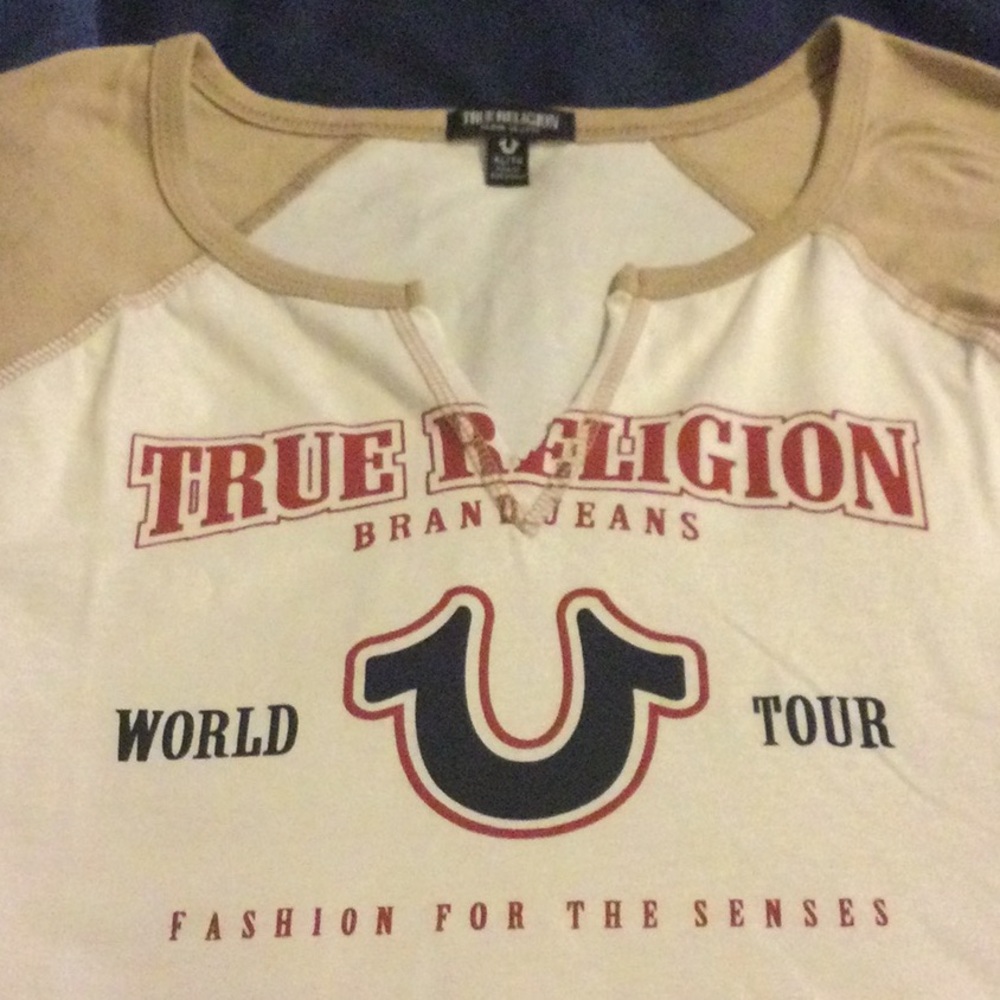 True Religion Beige and Red Crop Top